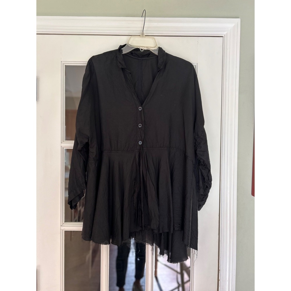 Womens Paper Temples Solid Black Rayon Long Sleeved Tunic OS made in the  USA